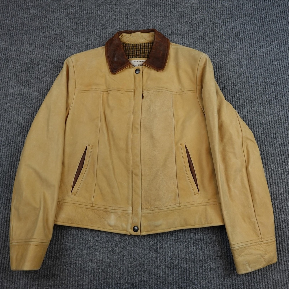 Lone Pine Leather Jacket Mens Large Beige Bomber Full Zip Lined American Made